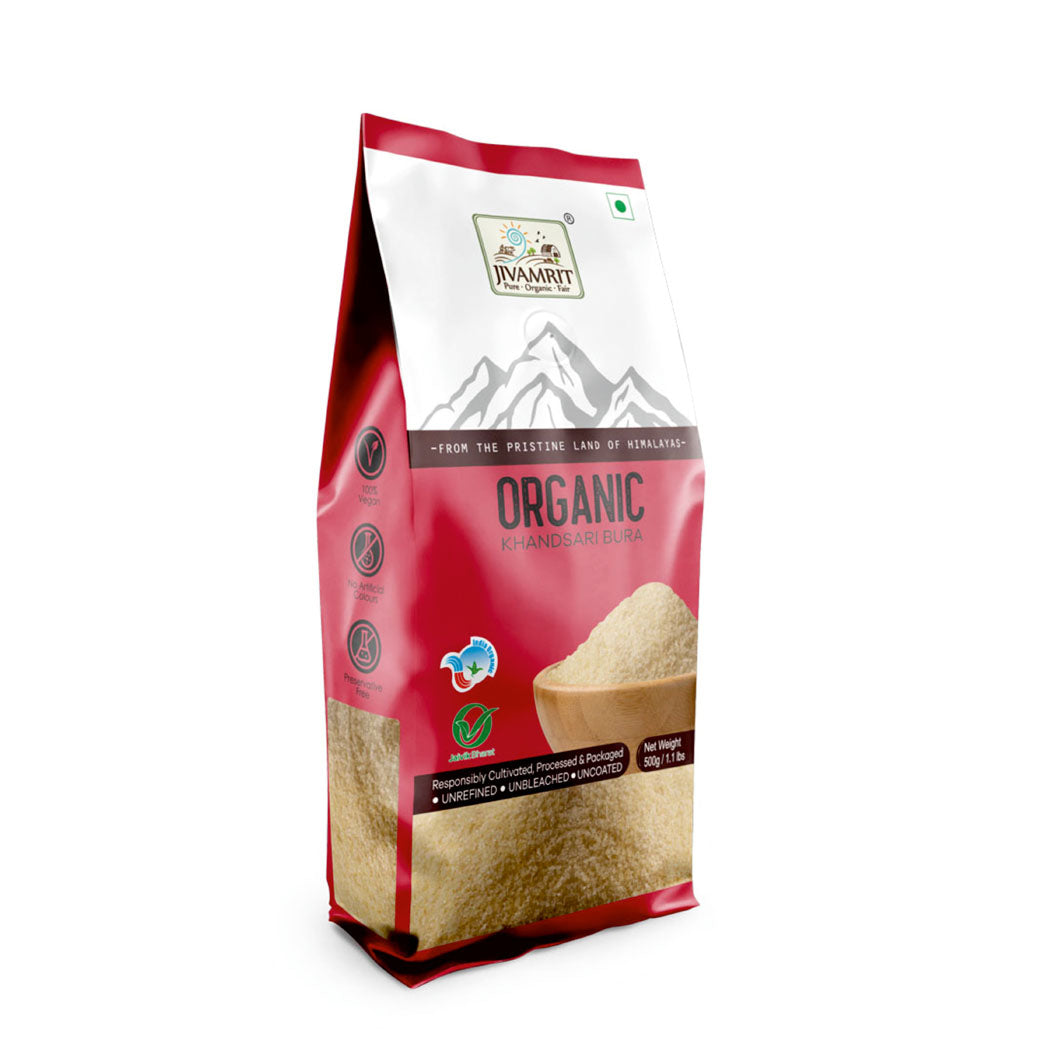 Organic Khandsari Bura 500 Gram - 100% Vegan, Preservative Free, No artificial color and No Additives