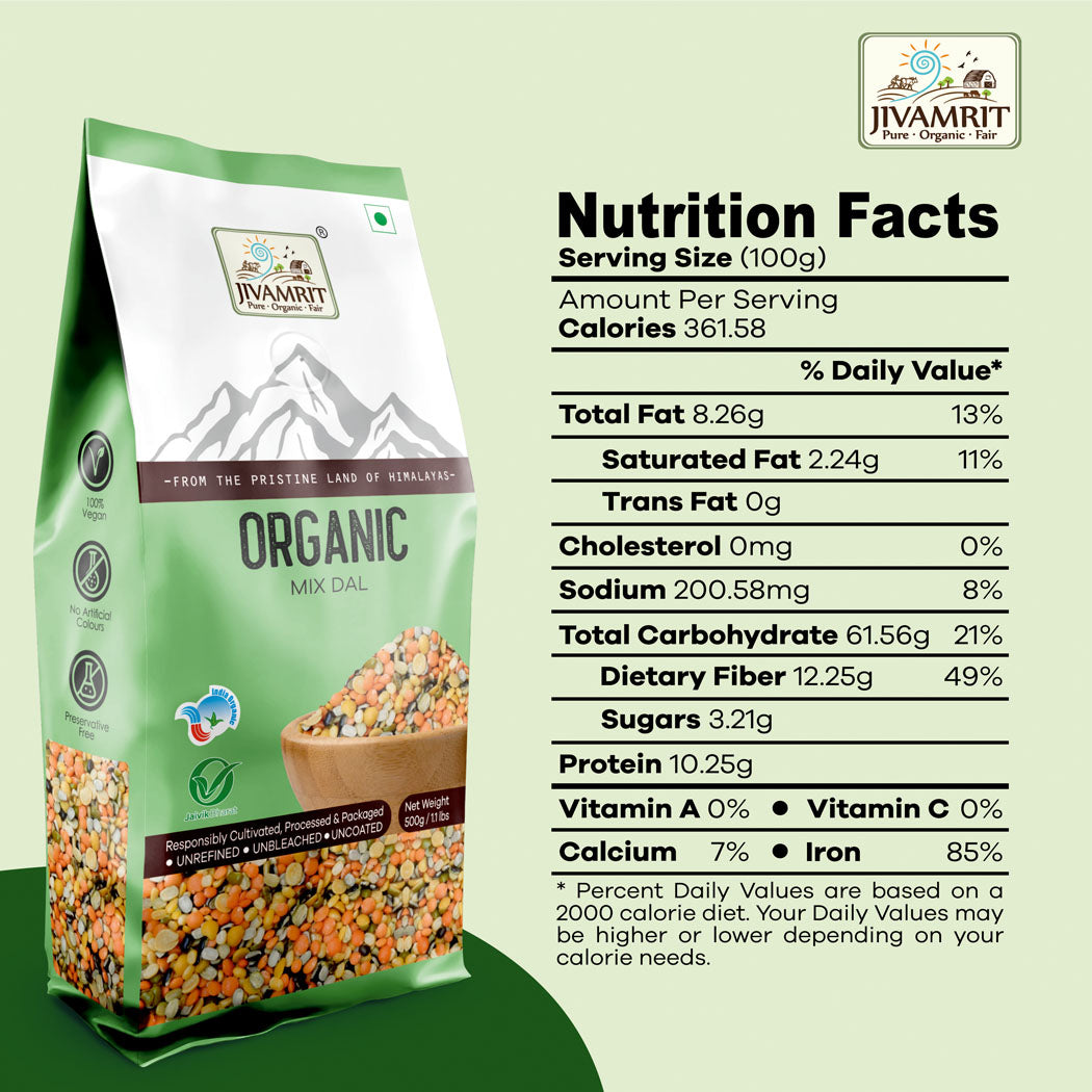 Organic Mix Dal 500 Gram - 100% Vegan, Unpolished, Gluten Free and No Pesticides