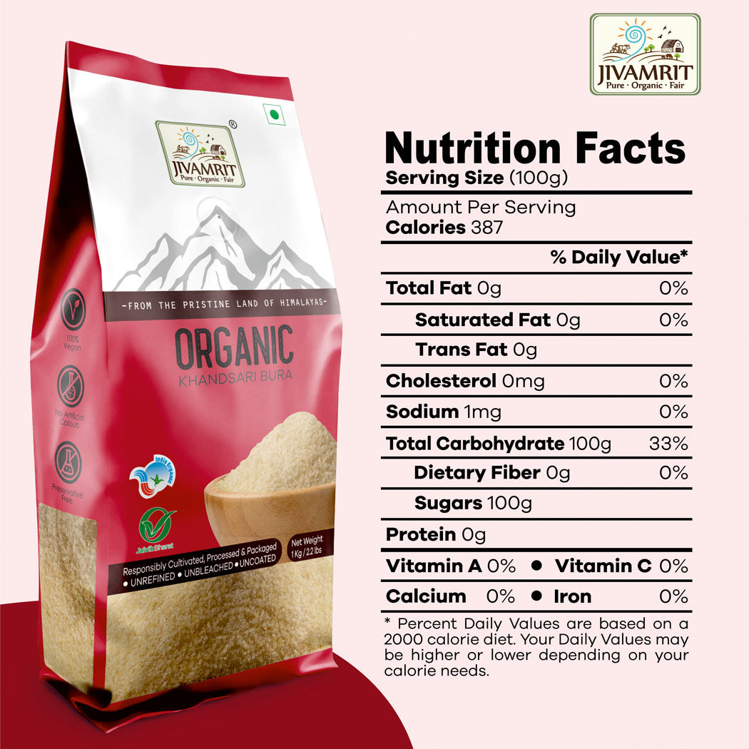 Organic Khandsari Bura 500 Gram - 100% Vegan, Preservative Free, No artificial color and No Additives