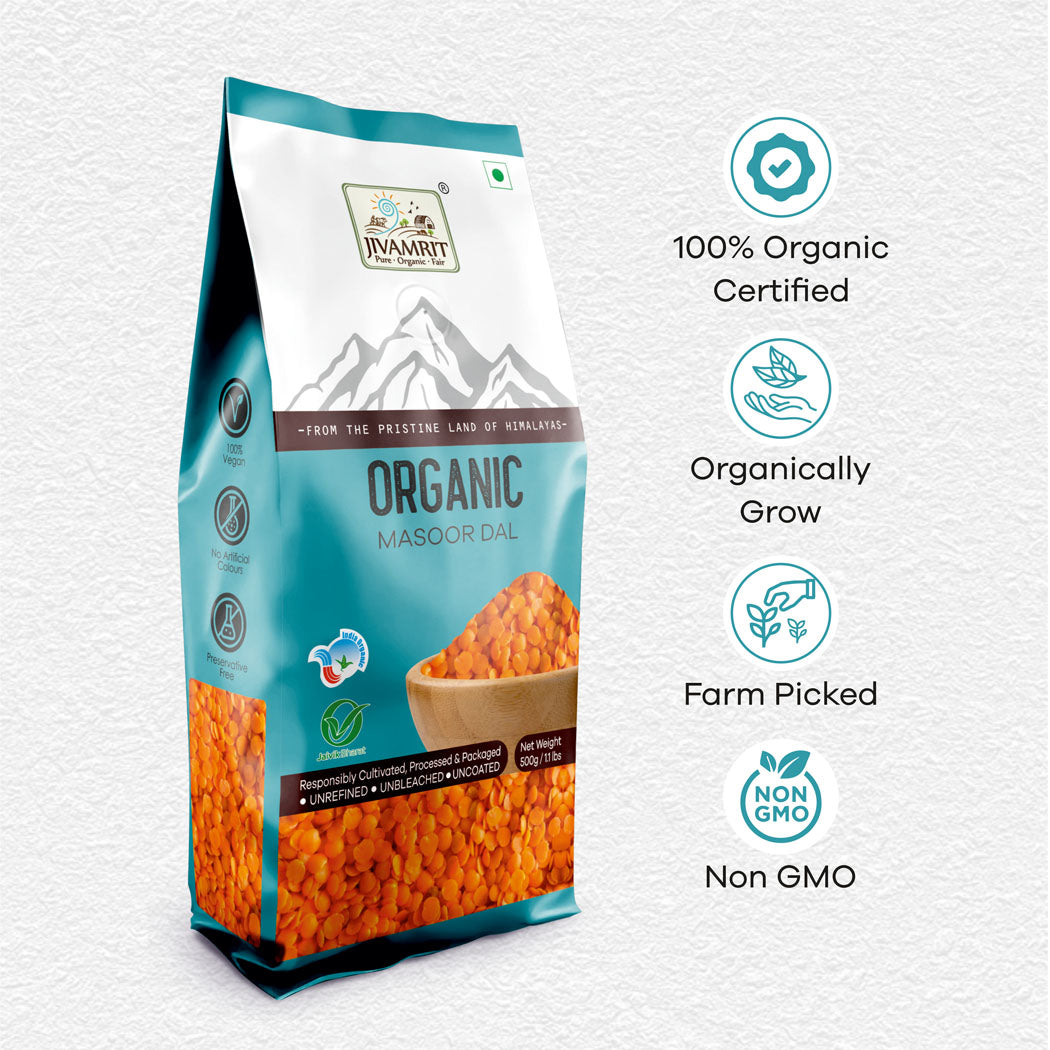 Organic Malka Masoor Dal 500 Gram - 100% Vegan, Unpolished, Gluten Free and No Pesticides
