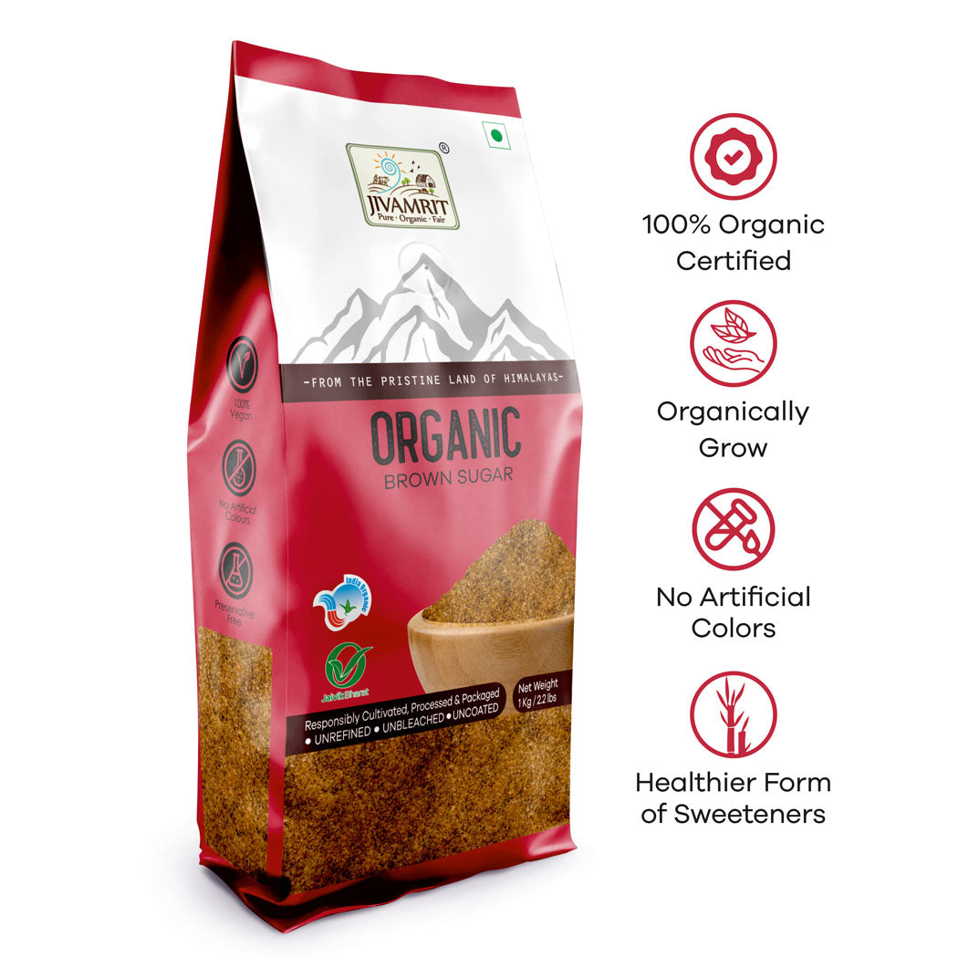 Organic Brown Sugar 1 Kg - Organically Processed & Refined Cane Sugar