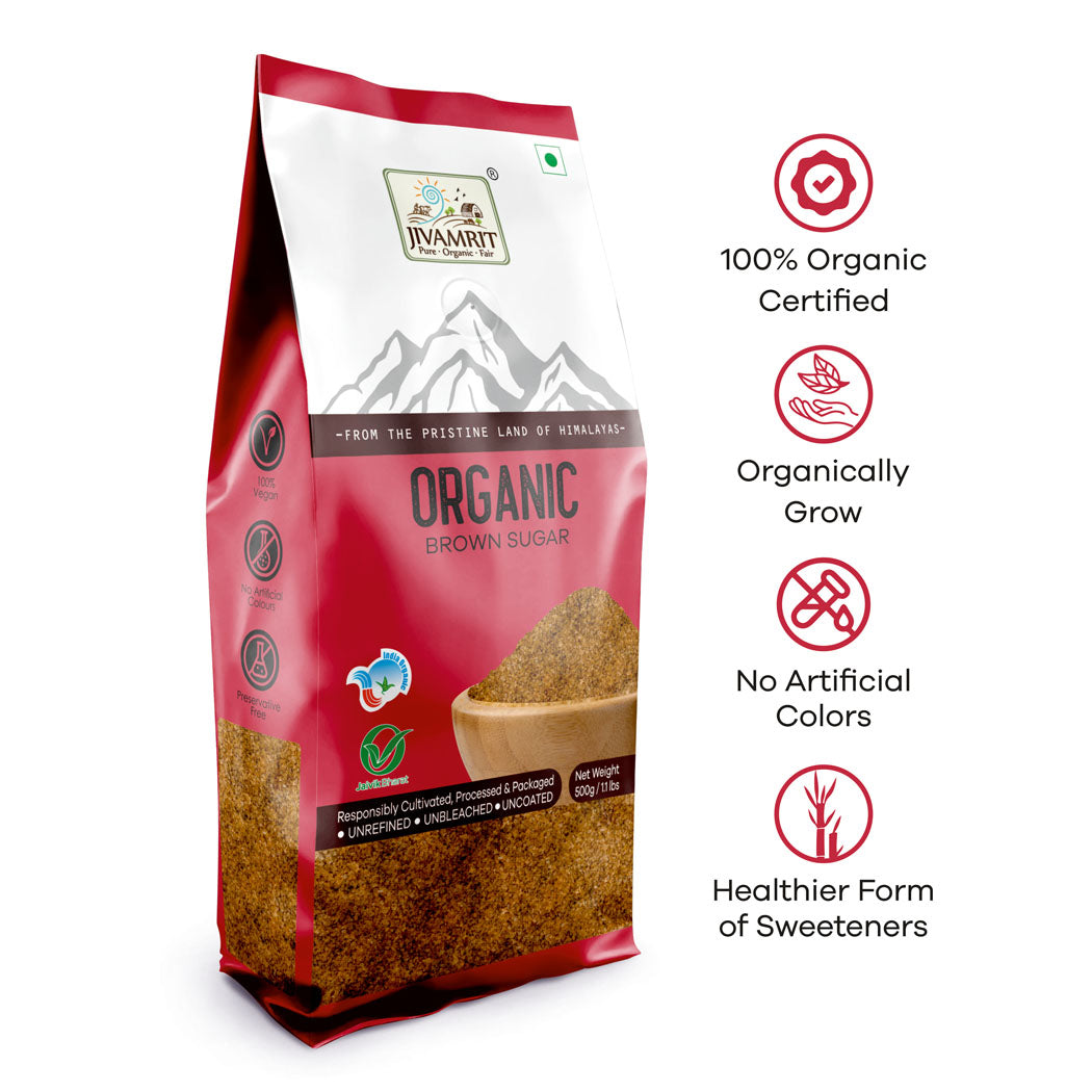 Organic Brown Sugar 500 Gram - Organically Processed & Refined Cane Sugar