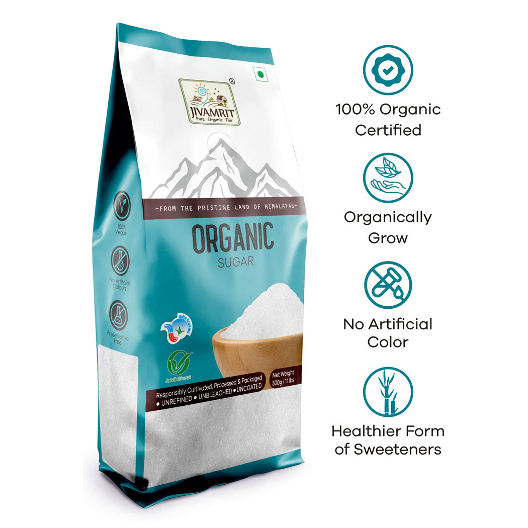 Organic White Crystal Sugar 500 Gram - 100% Vegan, Preservative Free, No artificial color and No Additives