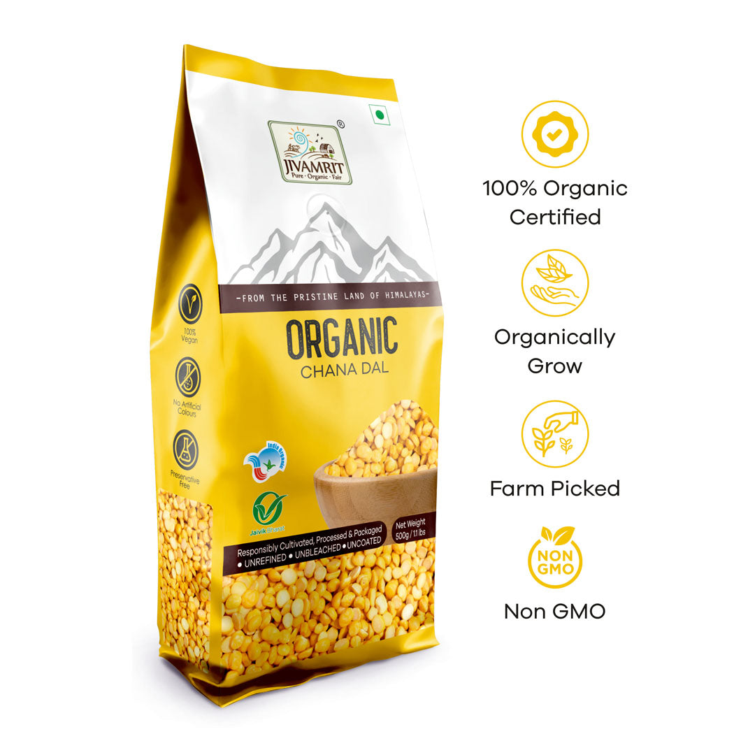 Organic Yellow Chana Dal 500g -100% Vegan, Unpolished, Gluten Free And No Pesticides