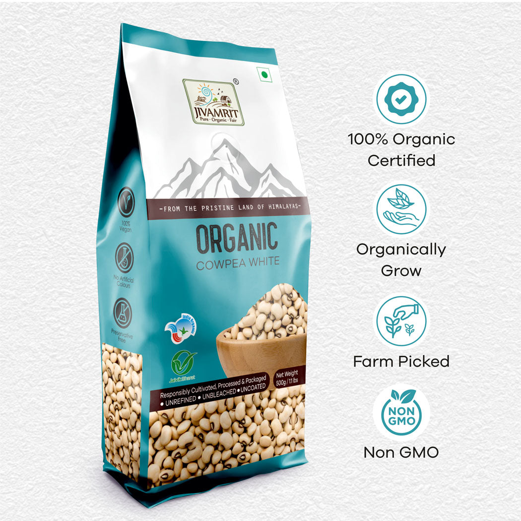 Organic Cowpea White 500 Gram - 100% Vegan, Unpolished, Gluten Free and No Pesticides
